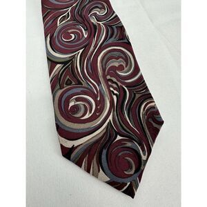 Vtg Chez Roffe Luxury Tie Black Purple Tan Blue‎ Abstract Printed Silk Necktie